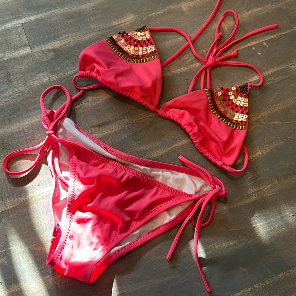 Victoria's Secret Red Sequin Triangle String Bikini